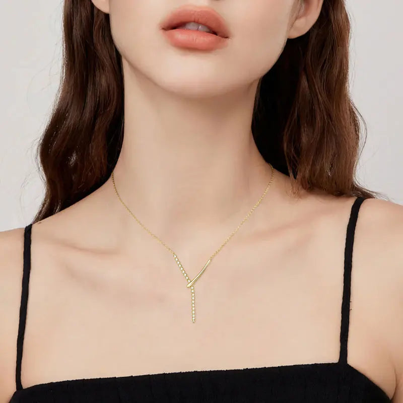 Y-shaped Lariat Necklace with Crystal Line