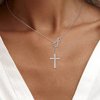 Infinity Cross Lariat Moissanite 925 Silver Necklace