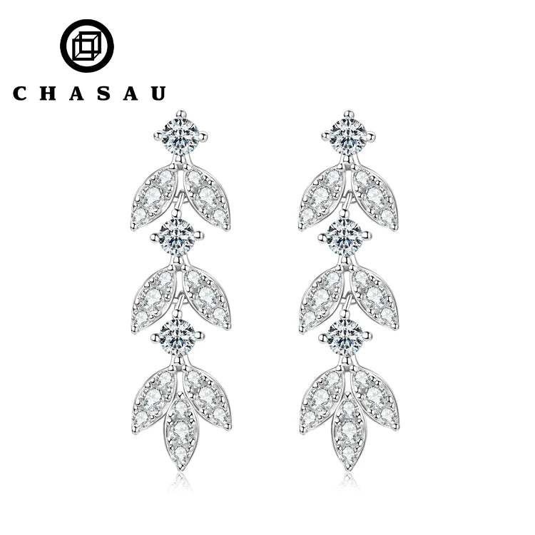 Moissanite Leaf Dangle Earrings