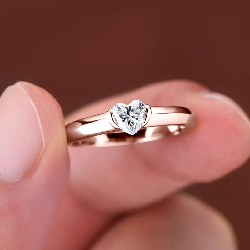 Dainty Heart Solitaire Ring in Silver or Rose Gold