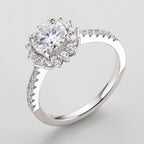 Moissanite Sunflower Halo Ring in Sterling Silver