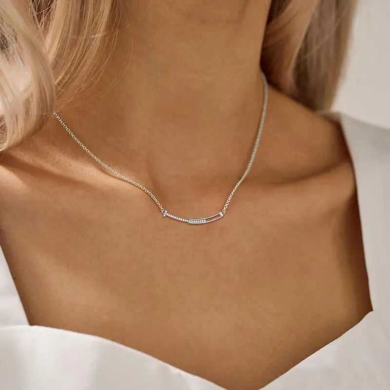 Dainty Smile Bar Gemstone Gold Silver Necklace