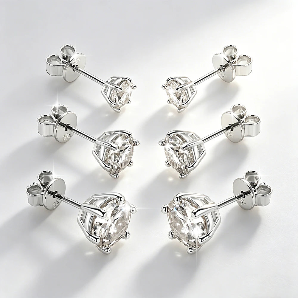 Round Moissanite Six-Prong Stud Earrings
