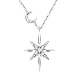 Celestial Star and Moon CZ Pendant Necklace