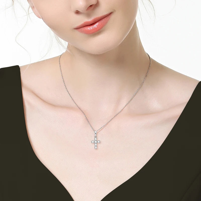 Moissanite Cross Pendant Necklace Silver or Gold