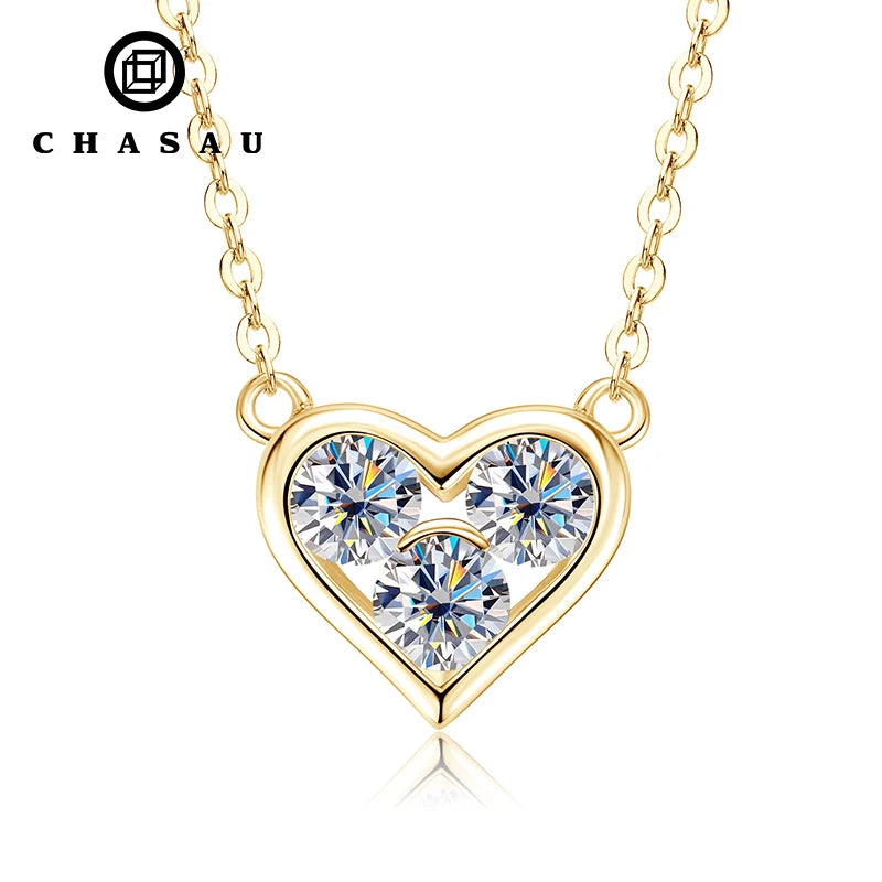 Dainty Heart Moissanite Pendant Silver Necklace