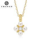 Dainty Clover Pearl and CZ Pendant Necklace