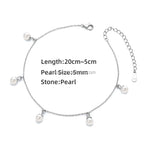 Dainty Silver Anklet with 5mm Pearl Drops
