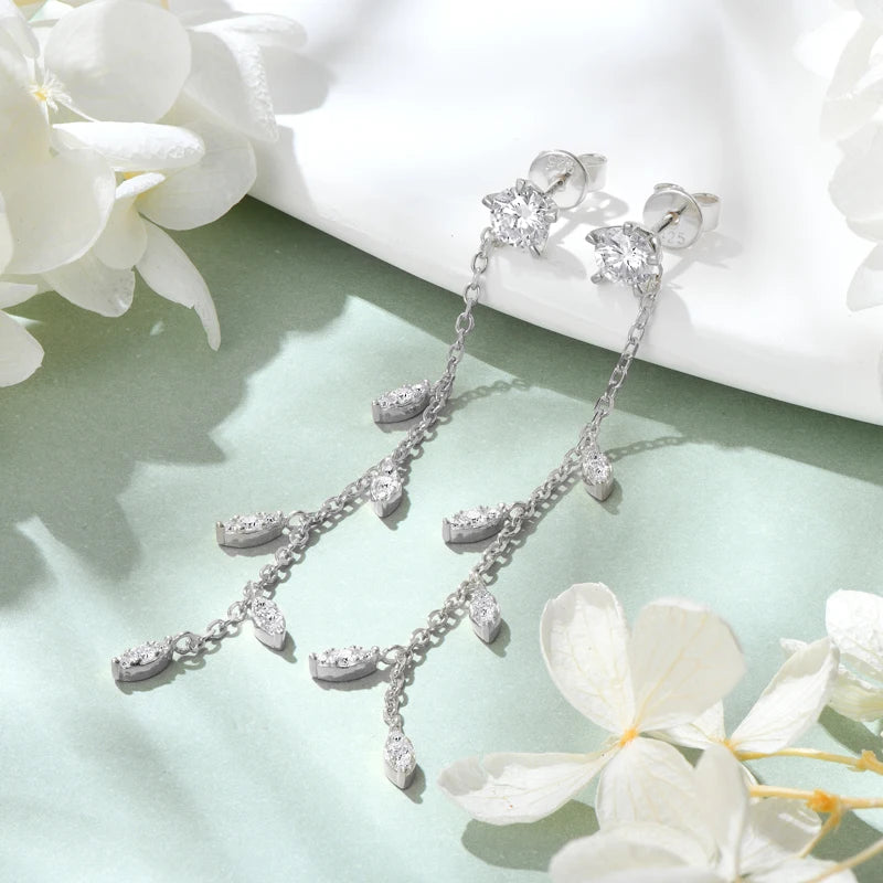 Detachable Moissanite Leaf Dangle Stud Earrings