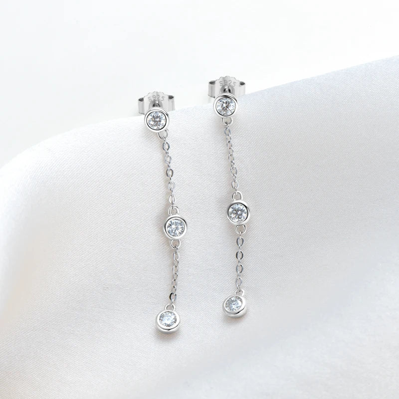 Moissanite Tassel Chain Dangle Earrings