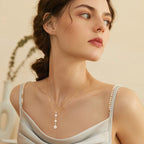 Three Pearl Drop Cubic Zirconia Necklace