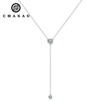 Silver Y-Lariat Necklace with Bezel Moissanite Stones