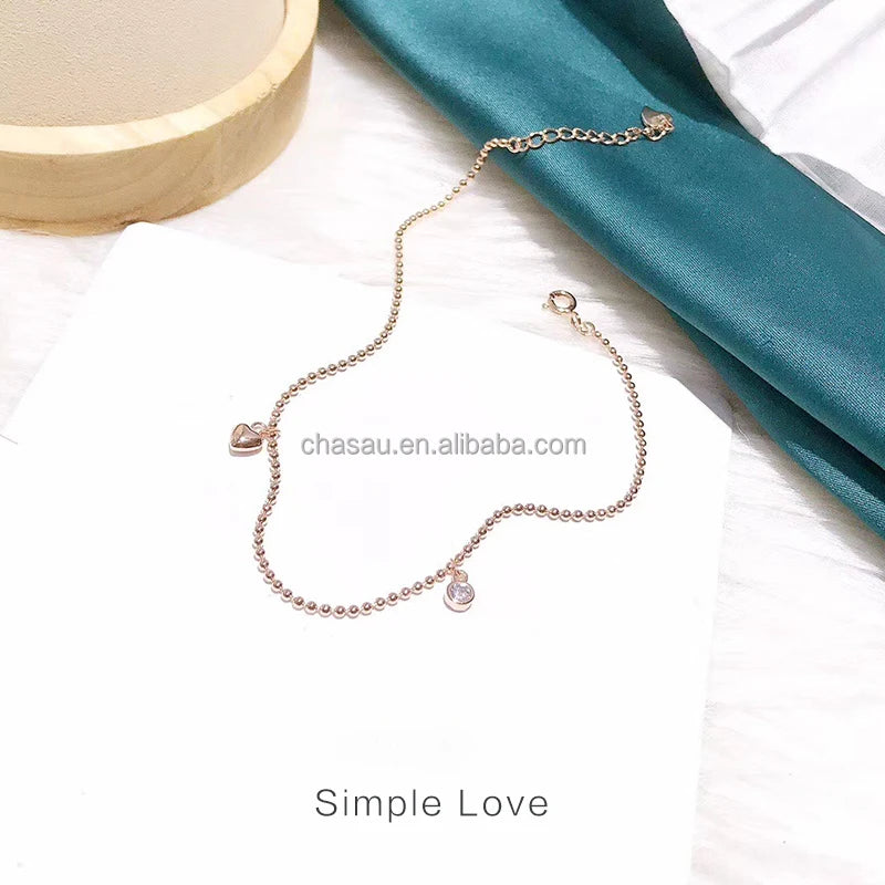Dainty Silver Rose Gold Adjustable Charm Anklet