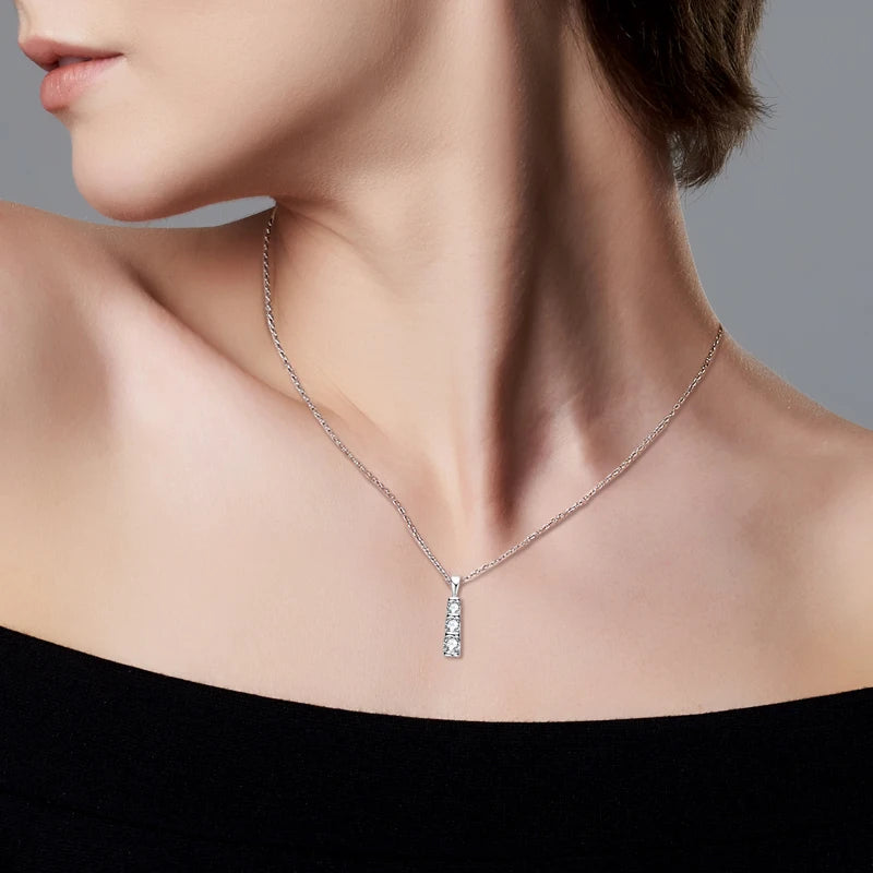 Three Stone Bar Pendant Necklace Dainty Chain