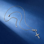 Infinity Cross Lariat Moissanite 925 Silver Necklace