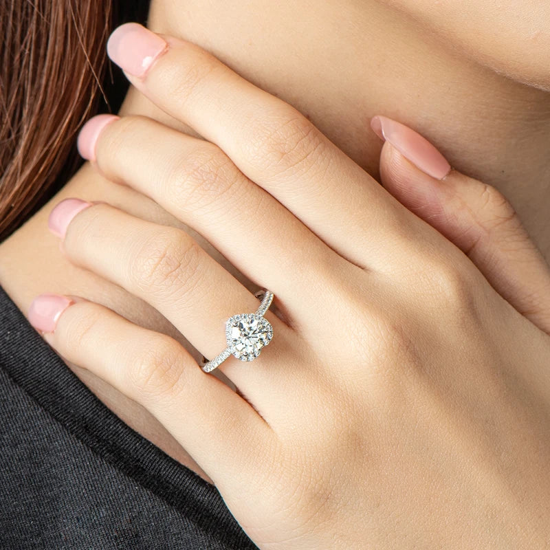 Moissanite Heart Halo Ring in Sterling Silver