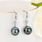 Tahitian Black Pearl Hook Earrings with Zirconia