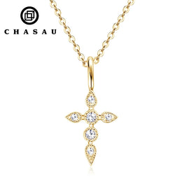 Dainty Gemstone Cross Pendant Necklace with Adjustable Chain