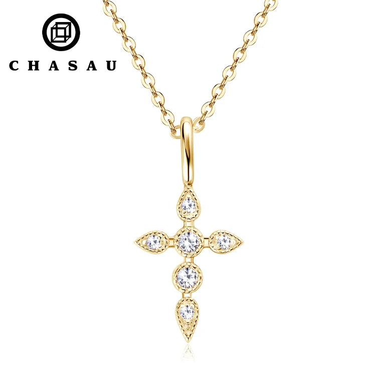 Dainty Gemstone Cross Pendant Necklace with Adjustable Chain