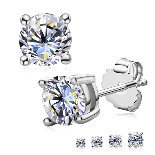Classic Brilliant Moissanite Four-Claw Silver Stud Earrings