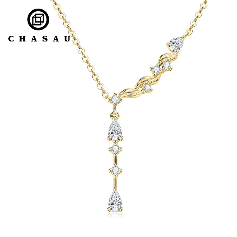 Asymmetrical Wave Drop Necklace with Pear-Shaped Zirconia
