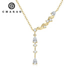 Asymmetrical Wave Drop Necklace with Pear-Shaped Zirconia