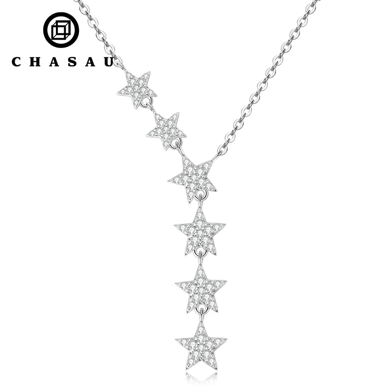 Dainty Y-Shape Star Moissanite Sterling Silver Necklace