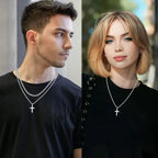 Men's Layered Cuban Rope Chain Cross Necklace