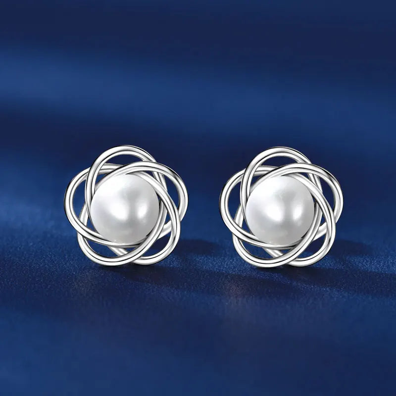 Freshwater Pearl Intertwined Flower Stud Earrings