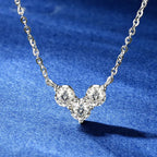 Three Stone Moissanite V-Shape Pendant Necklace