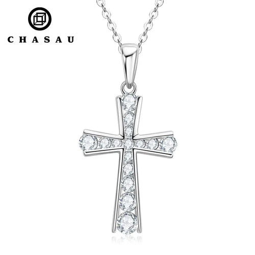 Pave Cubic Zirconia Cross Pendant Necklace