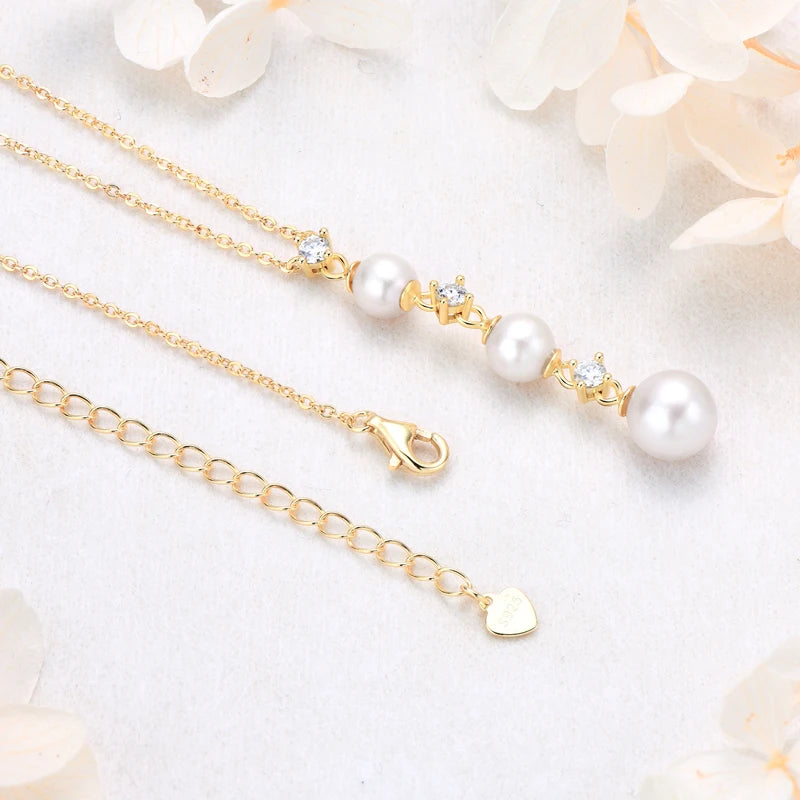 Three Pearl Drop Cubic Zirconia Necklace