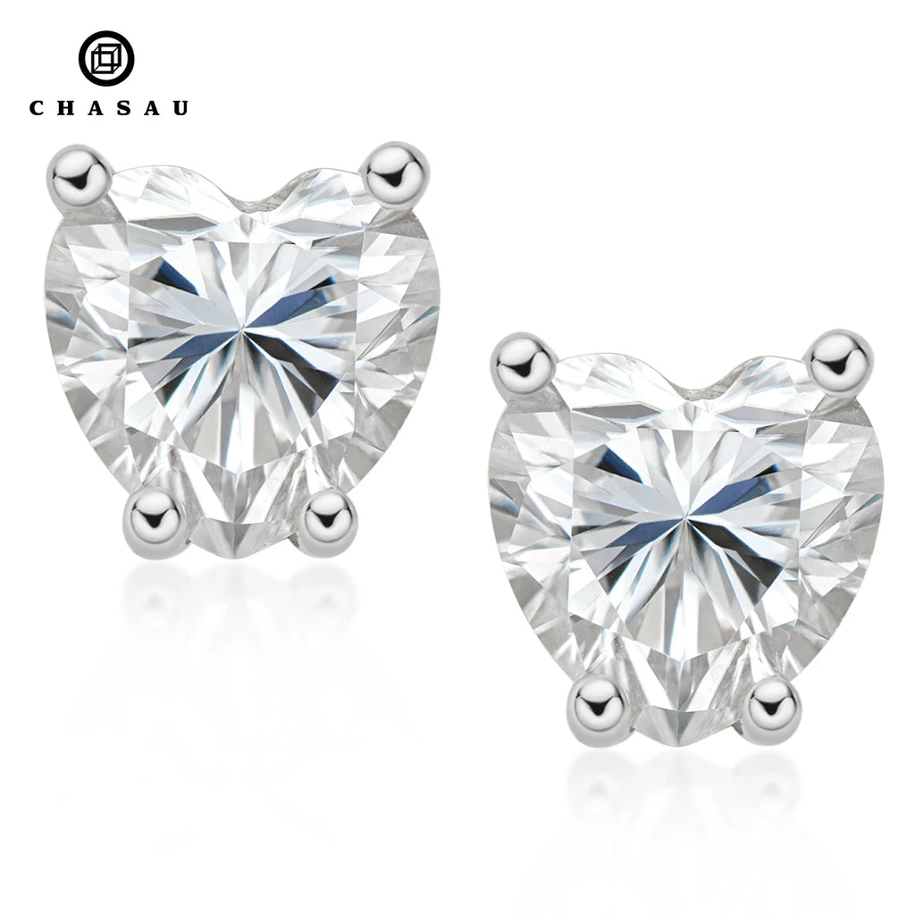 Brilliant Heart Moissanite Four Claw Stud Earrings