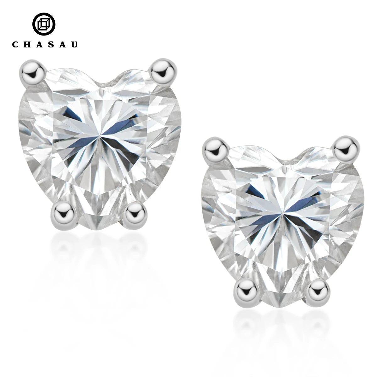 Brilliant Heart Moissanite Four Claw Stud Earrings