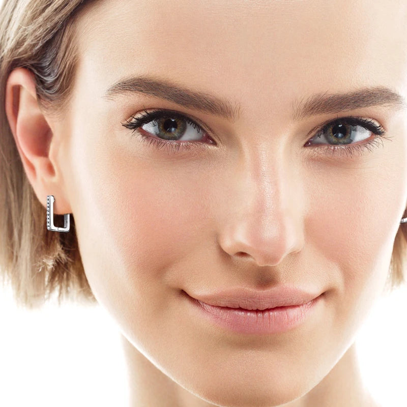 Pave Moissanite Square Hoop Earrings in 925 Silver