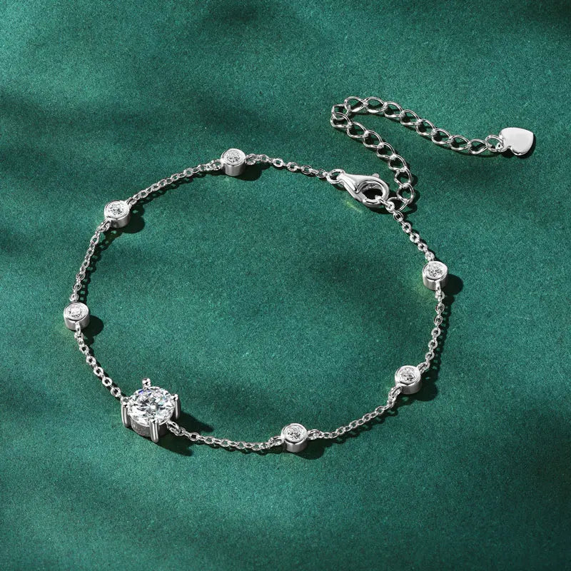 Dainty Round Stone Adjustable Chain Bracelet