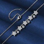 Gold Silver Star Round Paved Stone Chain Necklace