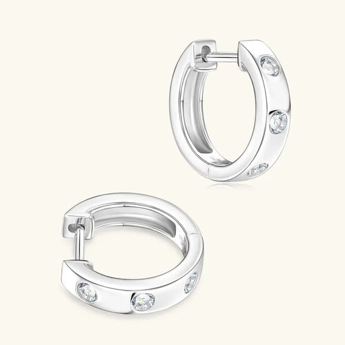 Bezel Set Moissanite Huggie Earrings