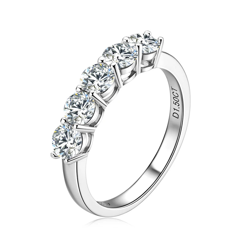 Sparkling women's silver 925 ring with five brilliant round cut cubic zirconia stones