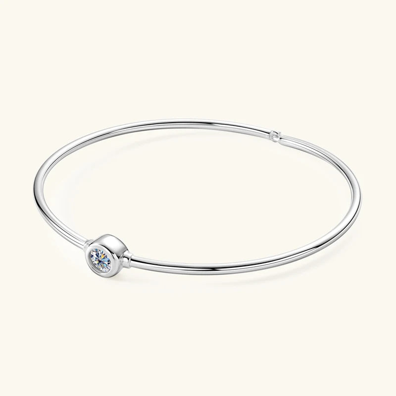 Solitaire Bezel Set Moissanite Bangle Bracelet