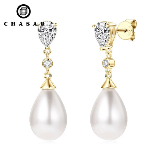 Elegant Pear Zirconia Teardrop Pearl Dangle Earrings