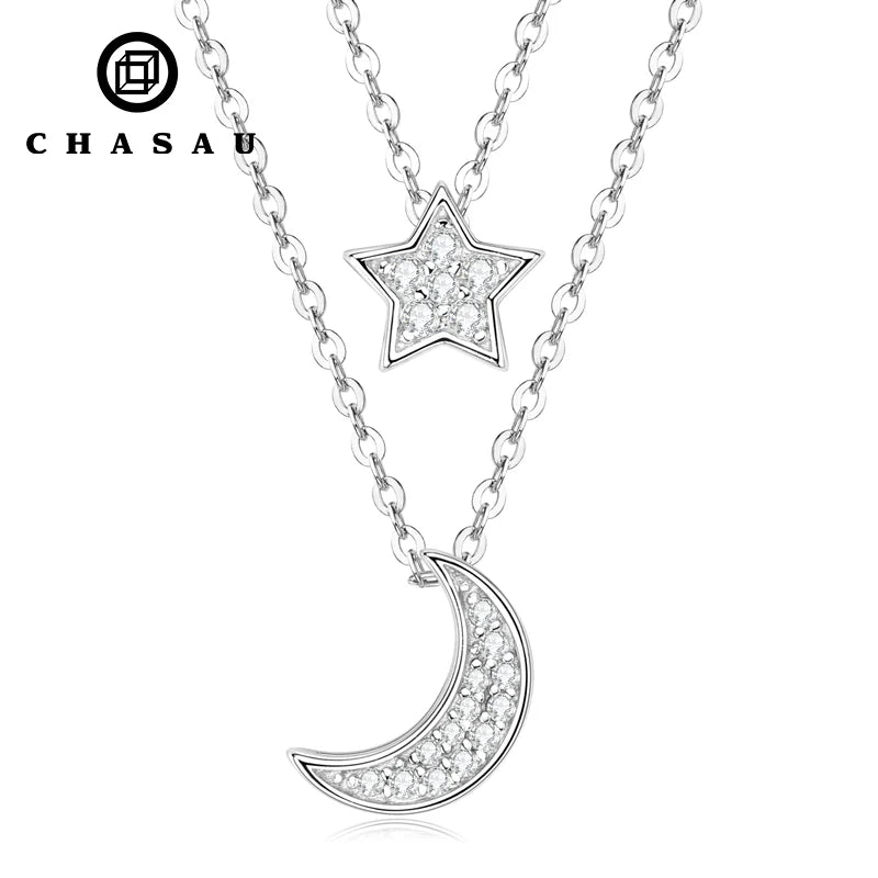 Layered Moissanite Moon And Star Necklace
