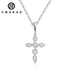 Dainty Moissanite Cross Necklace in Sterling Silver