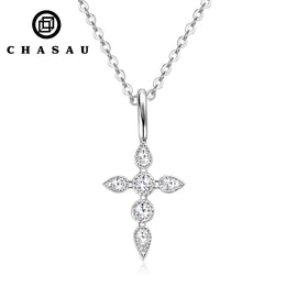 Dainty Moissanite Cross Necklace in Sterling Silver