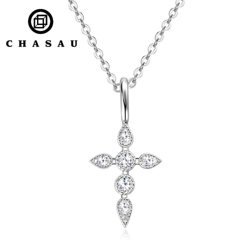 Dainty Gemstone Cross Pendant Necklace with Adjustable Chain