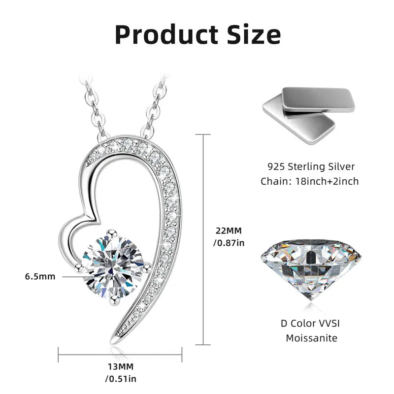 Asymmetric Open Heart Moissanite Sterling Silver Necklace