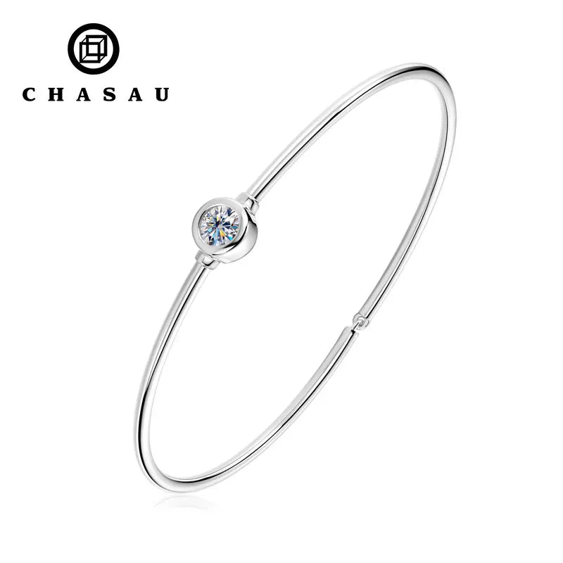 Solitaire Bezel Set Moissanite Bangle Bracelet
