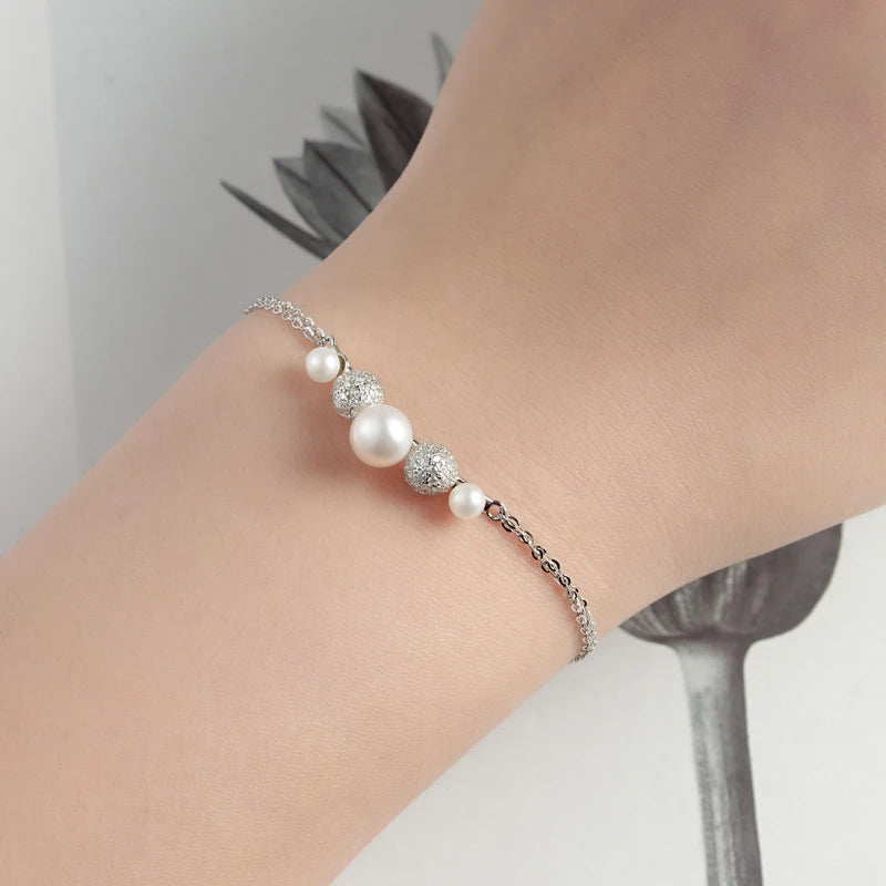 Pearl And Cubic Zirconia Double Chain Bracelet