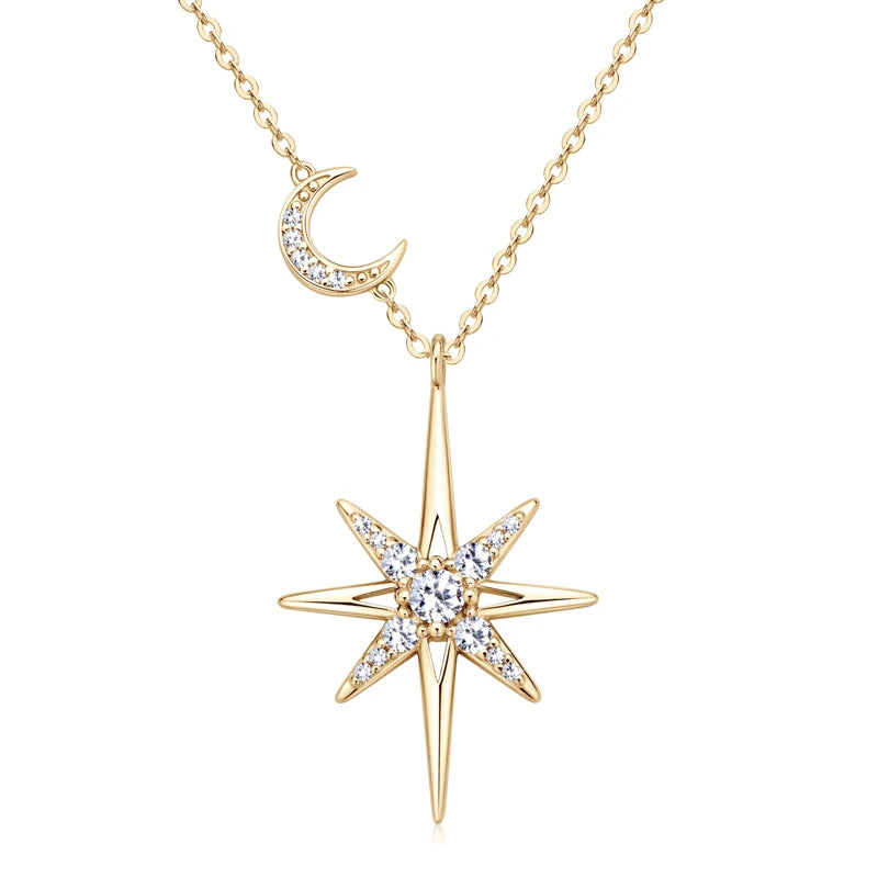 Dainty Celestial Star Moon Cz Pendant Necklace