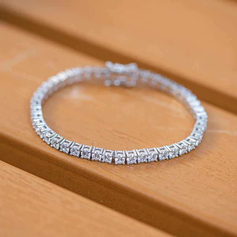 Classic Cubic Zirconia Silver Tennis Bracelet with Box Clasp